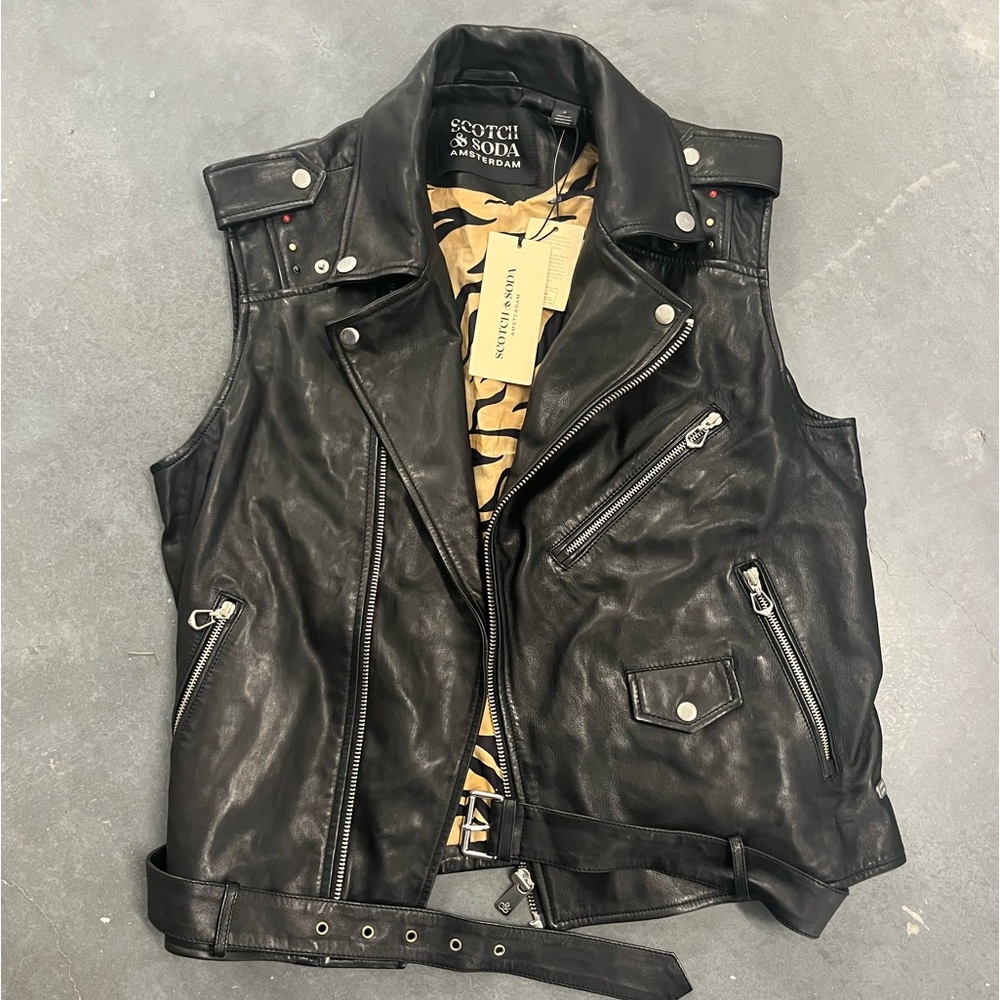 Scotch & Soda Women's Sheep Leather Vest with Rhinestone Studs